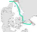 Kort over Transitruten Sundet er passager fra Bornholms Gat over Sundet Syd og til Skagen og omvendt.